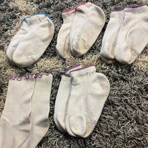 Lot of 5 Pairs of White Socks with Different Colored Edges Girls Size 7 - 7 1/2